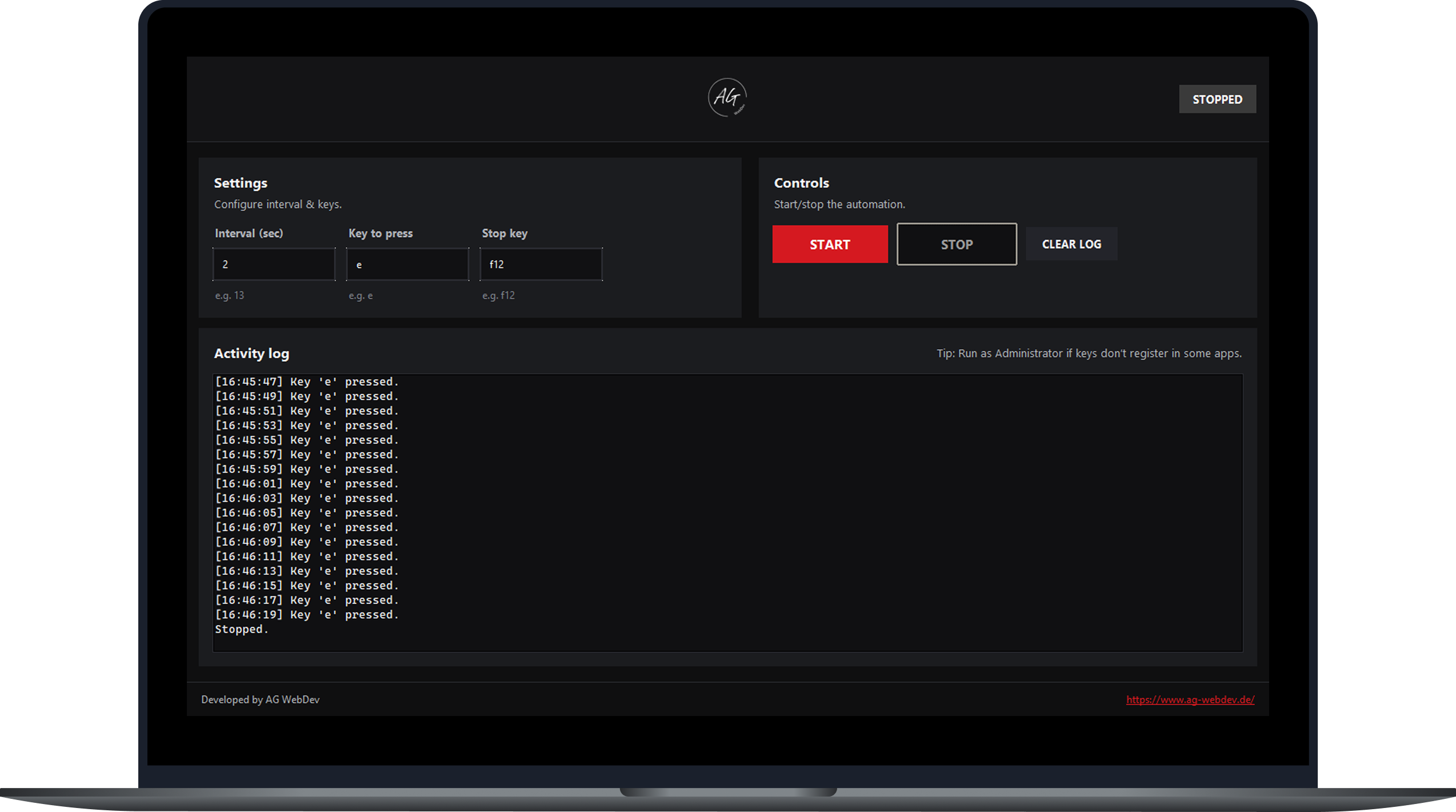 AutoKeyE desktop interface